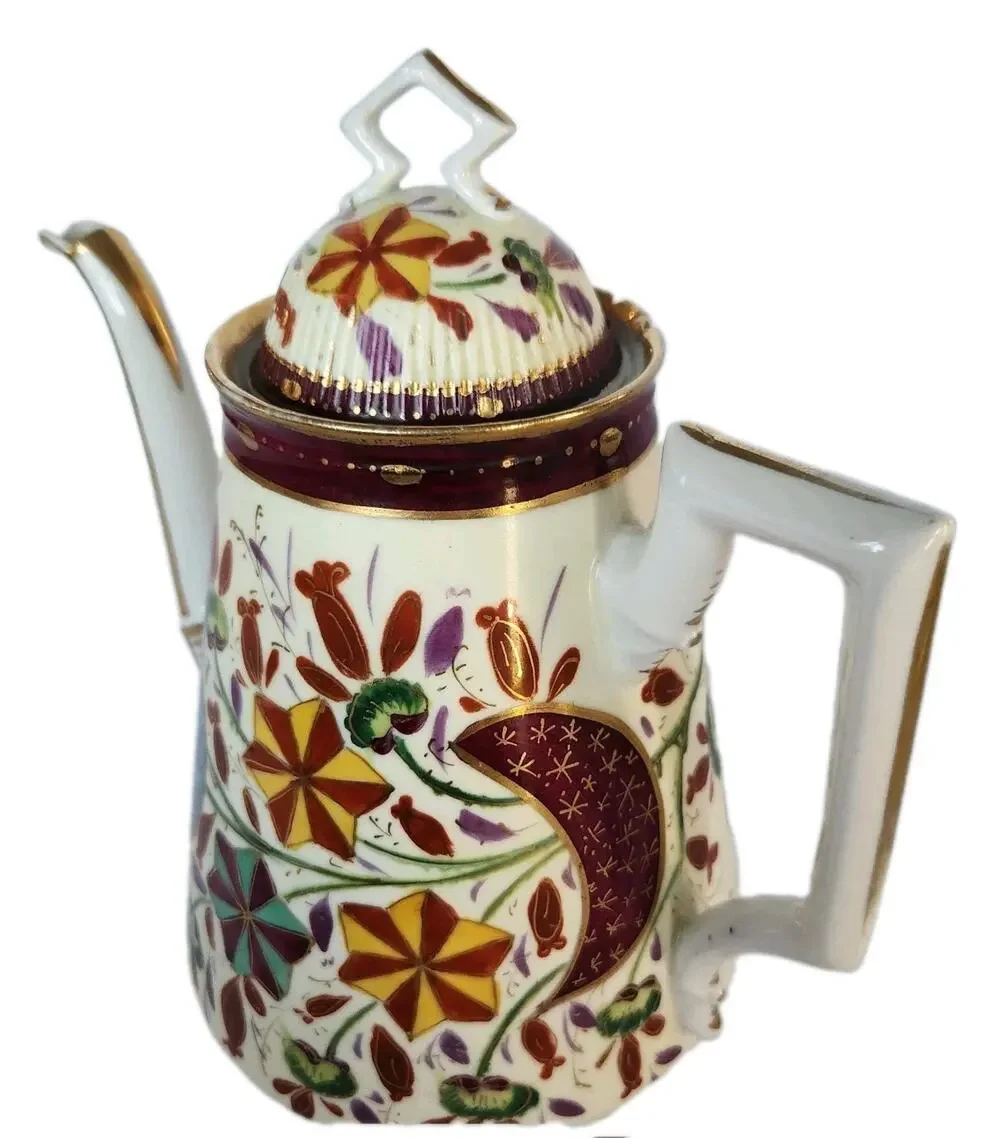 Antique 20s German Handpainted Chocolate Coffee Pot Gilt Floral Art Deco